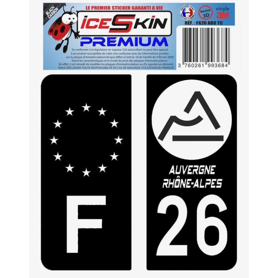 Sticker 26 Bd 2 stickers premium en résine 3D, pour departement 26 en noir (format ...