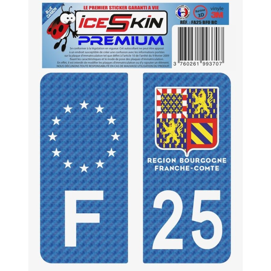 2 Stickers Premium En Résine 3d, Pour Departement 25 En Bleu Carbone (format