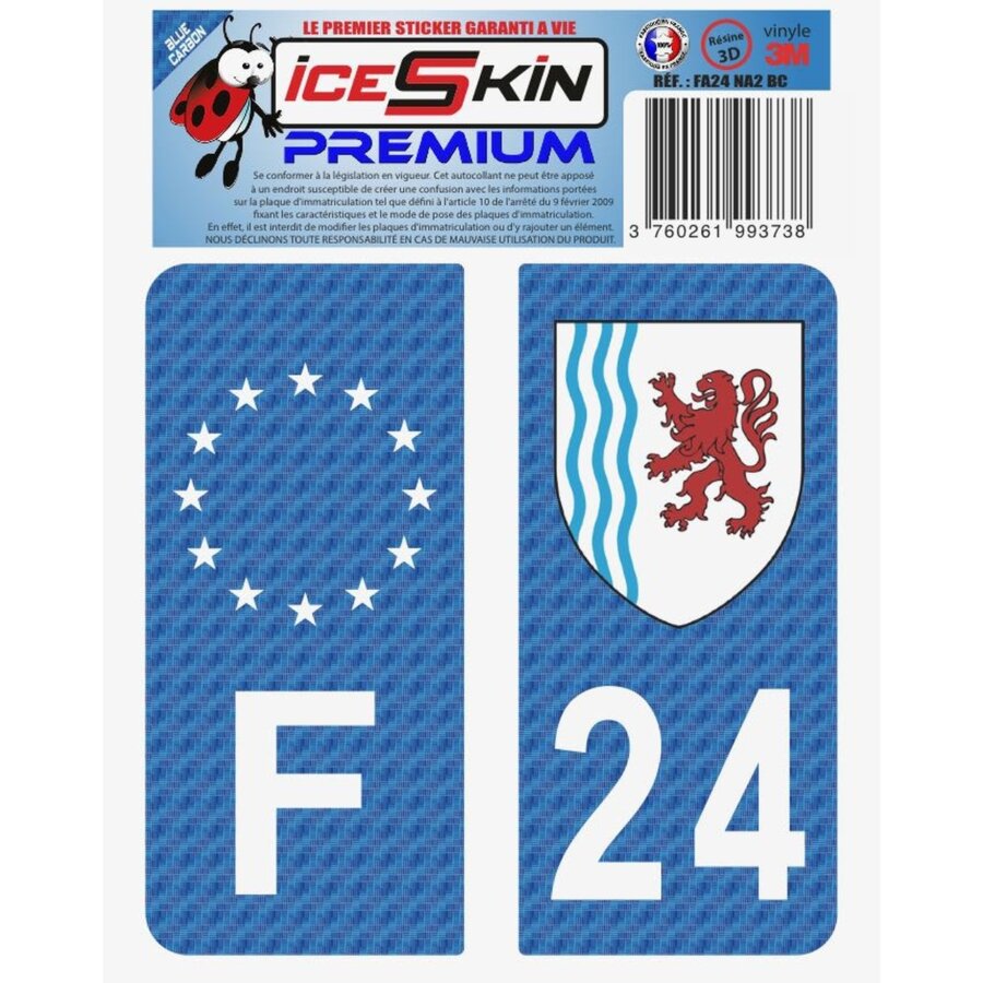 2 Stickers Premium En Résine 3d, Pour Departement 24 En Bleu Carbone (format