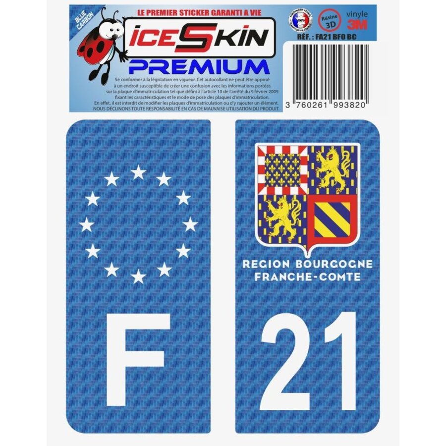 2 Stickers Premium En Résine 3d, Pour Departement 21 En Bleu Carbone (format