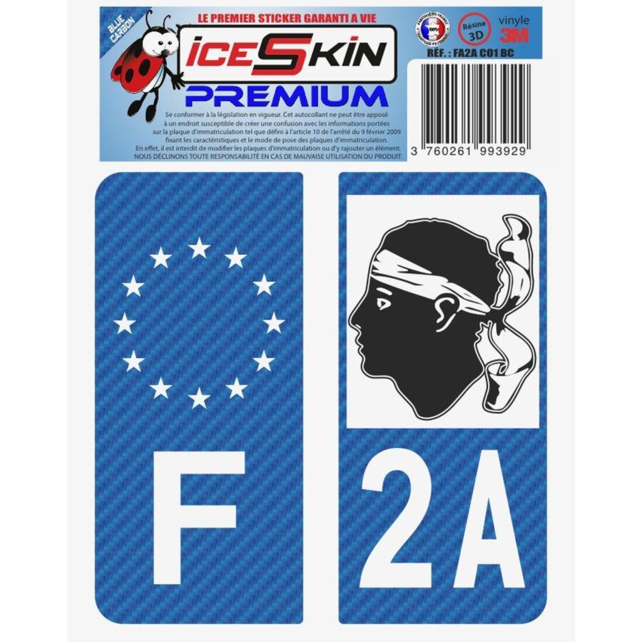 2 Stickers Premium En Résine 3d, Pour Departement 2a En Bleu Carbone (format