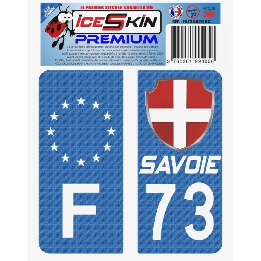 2 Stickers Premium En Résine 3d, Pour Departement 73 En Bleu Carbone (format