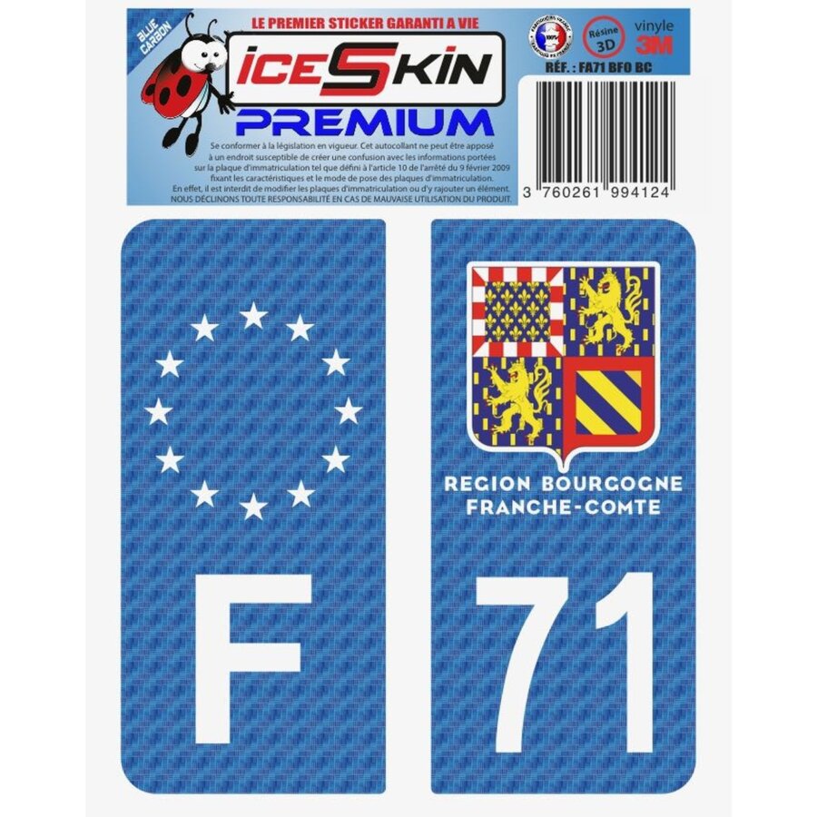 2 Stickers Premium En Résine 3d, Pour Departement 71 En Bleu Carbone (format