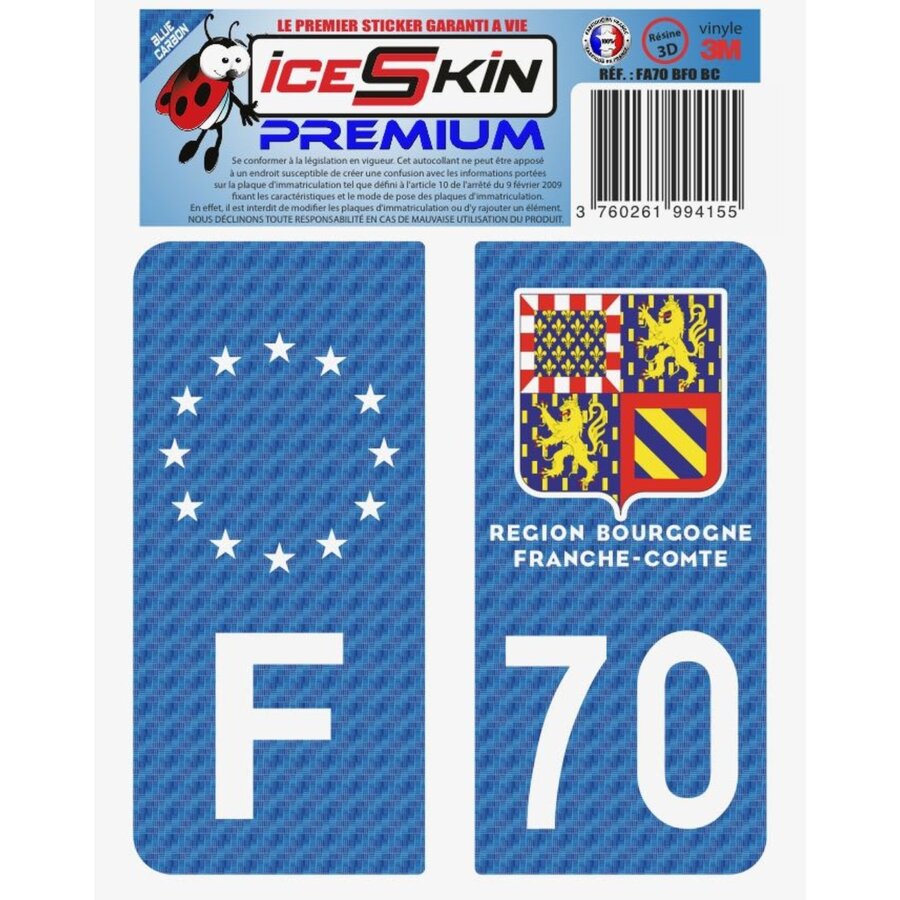 2 Stickers Premium En Résine 3d, Pour Departement 70 En Bleu Carbone (format