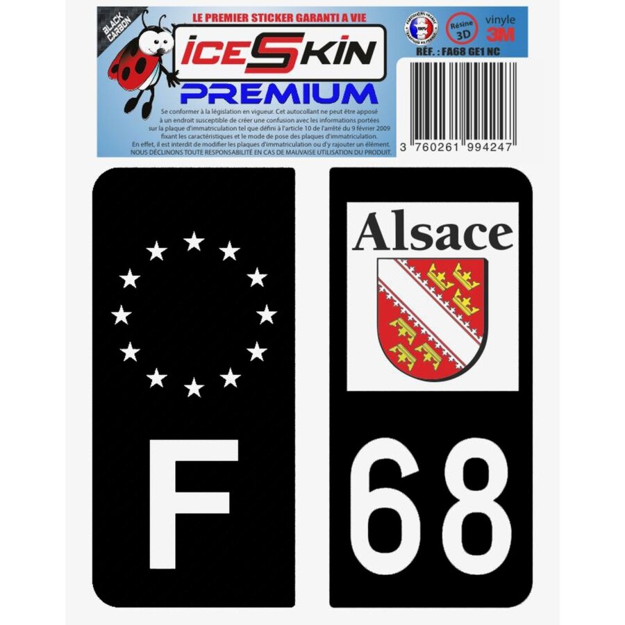 2 stickers premium en résine 3D, pour departement 68 en noir (format ...