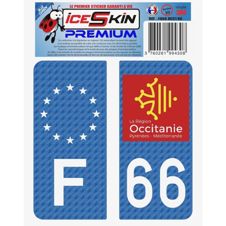 2 Stickers Premium En Résine 3d, Pour Departement 66 En Bleu Carbone (format