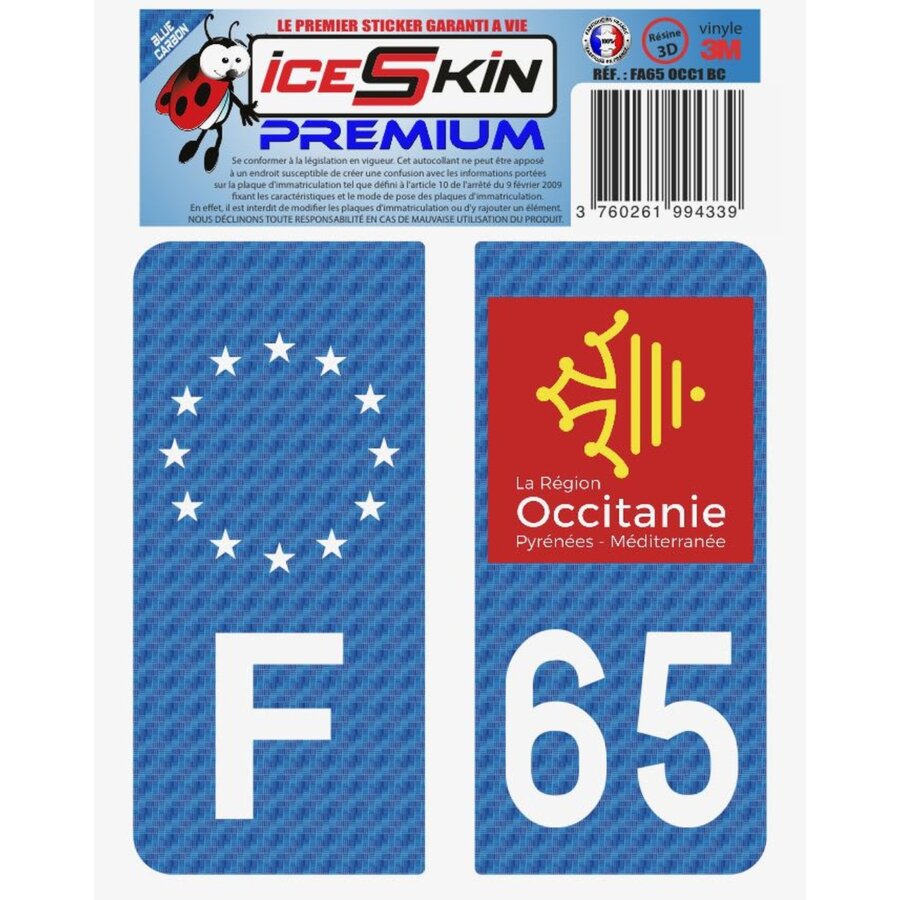 2 Stickers Premium En Résine 3d, Pour Departement 65 En Bleu Carbone (format