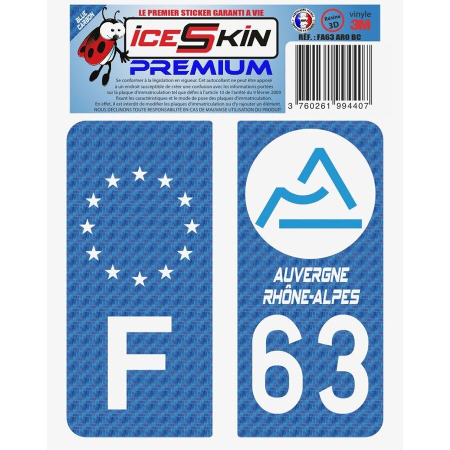 2 Stickers Premium En Résine 3d, Pour Departement 63 En Bleu Carbone (format