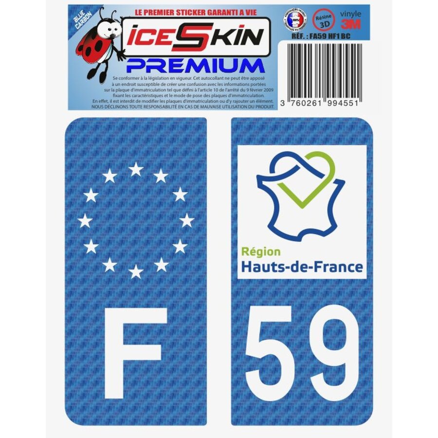 2 Stickers Premium En Résine 3d, Pour Departement 59 En Bleu Carbone (format