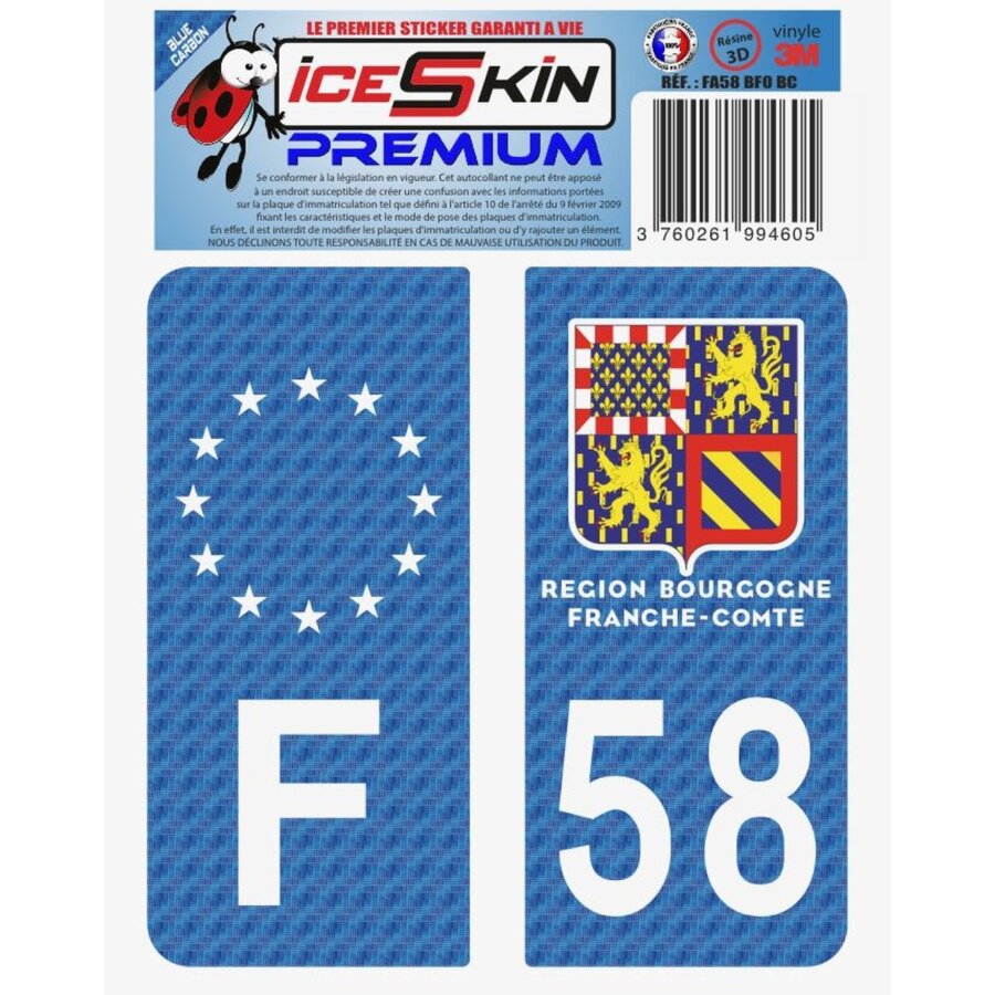 2 Stickers Premium En Résine 3d, Pour Departement 58 En Bleu Carbone (format