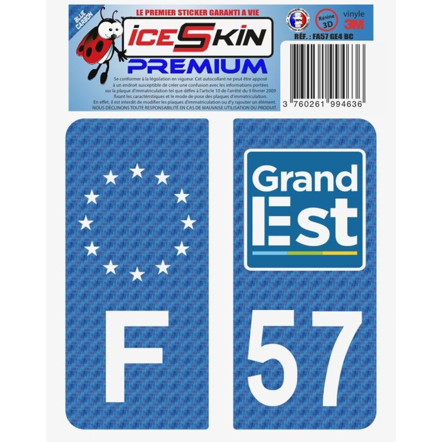 2 Stickers Premium En Résine 3d, Pour Departement 57 En Bleu Carbone (format