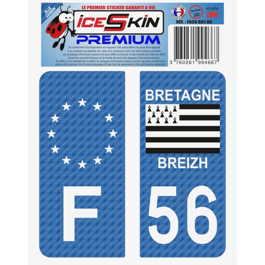 2 Stickers Premium En Résine 3d, Pour Departement 56 En Bleu Carbone (format