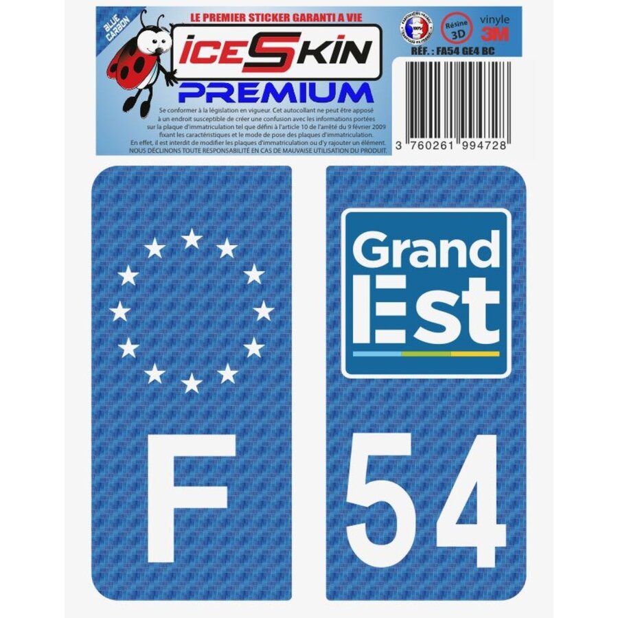 2 Stickers Premium En Résine 3d, Pour Departement 54 En Bleu Carbone (format