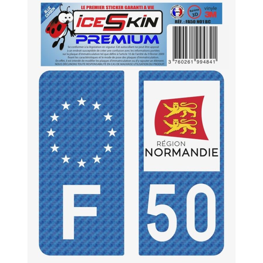 2 Stickers Premium En Résine 3d, Pour Departement 50 En Bleu Carbone (format