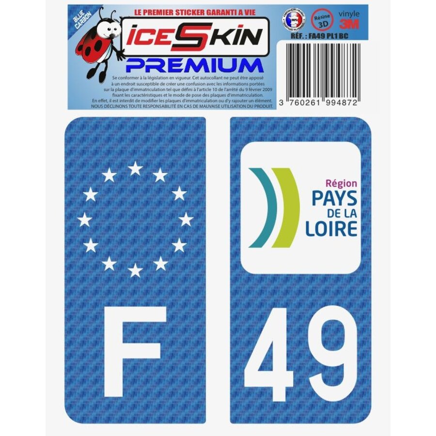 2 Stickers Premium En Résine 3d, Pour Departement 49 En Bleu Carbone (format
