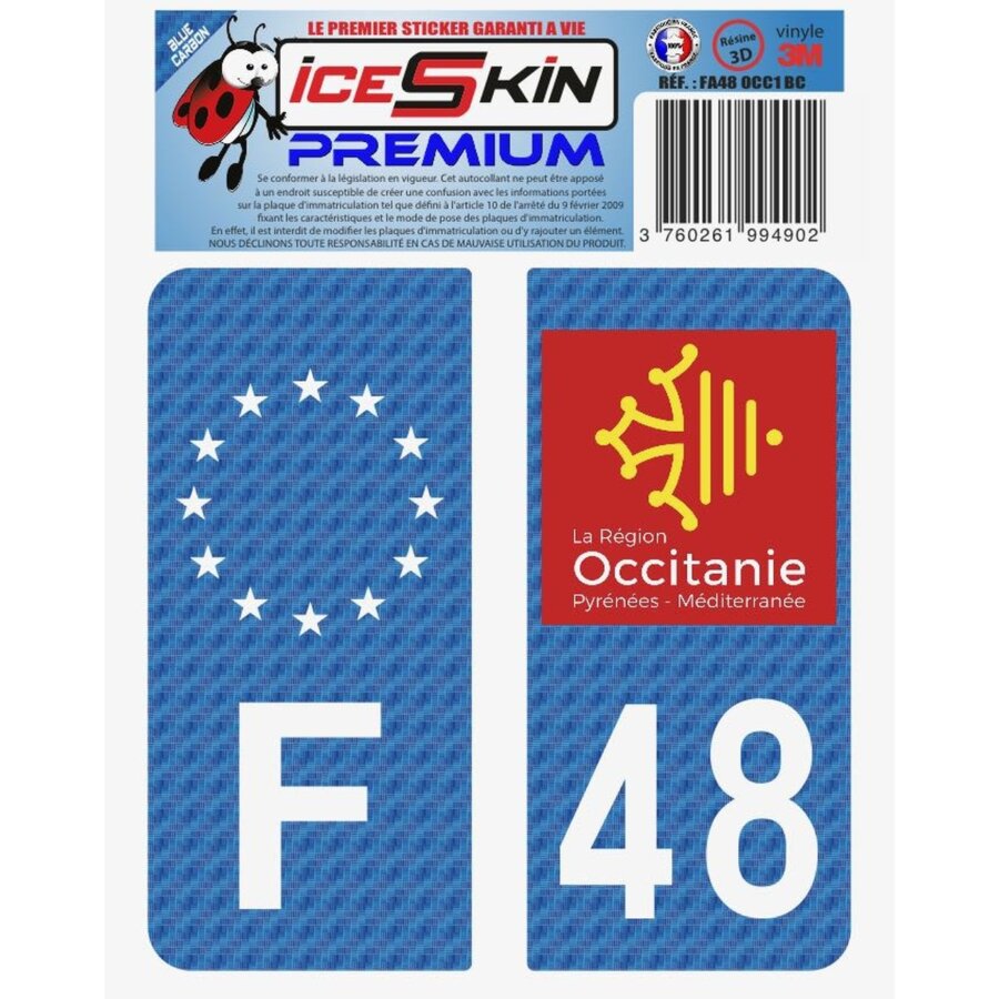 2 Stickers Premium En Résine 3d, Pour Departement 48 En Bleu Carbone (format