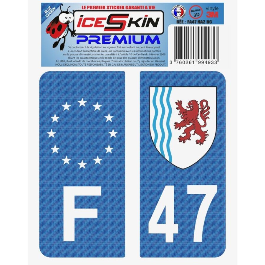2 Stickers Premium En Résine 3d, Pour Departement 47 En Bleu Carbone (format