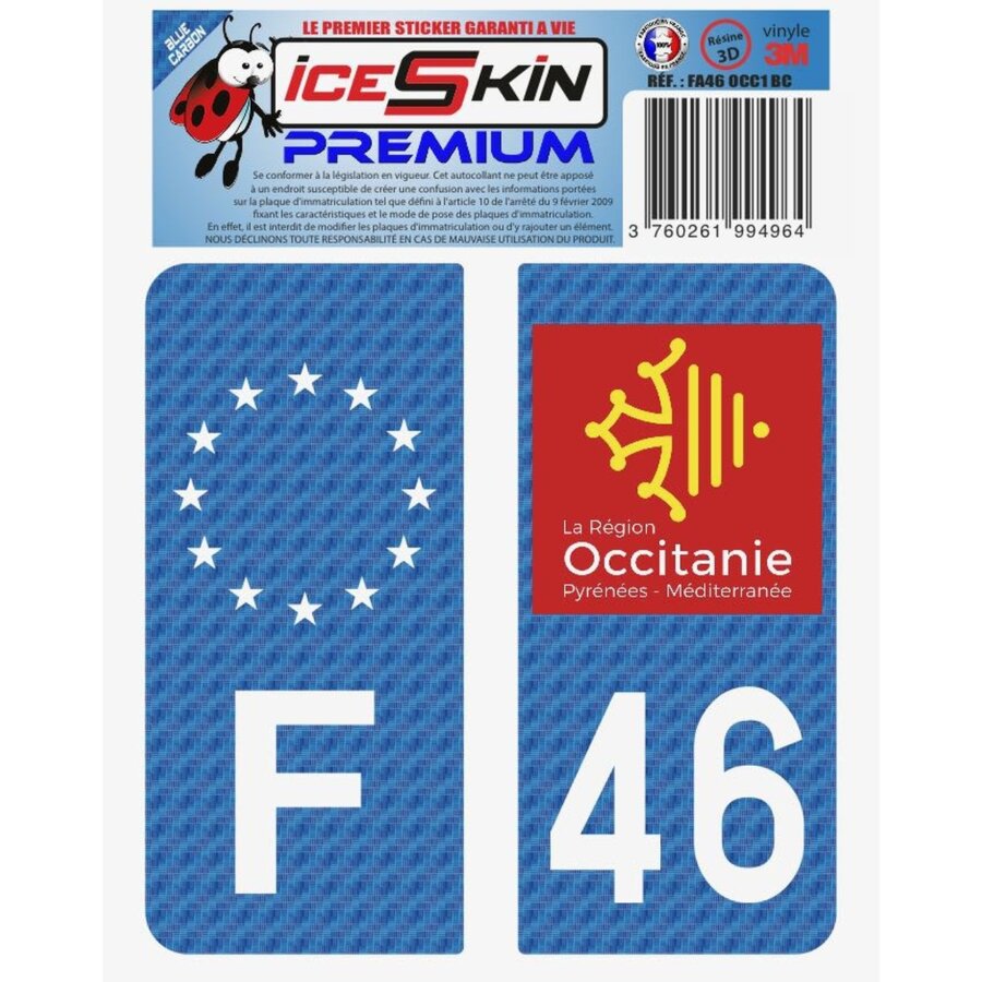 2 Stickers Premium En Résine 3d, Pour Departement 46 En Bleu Carbone (format