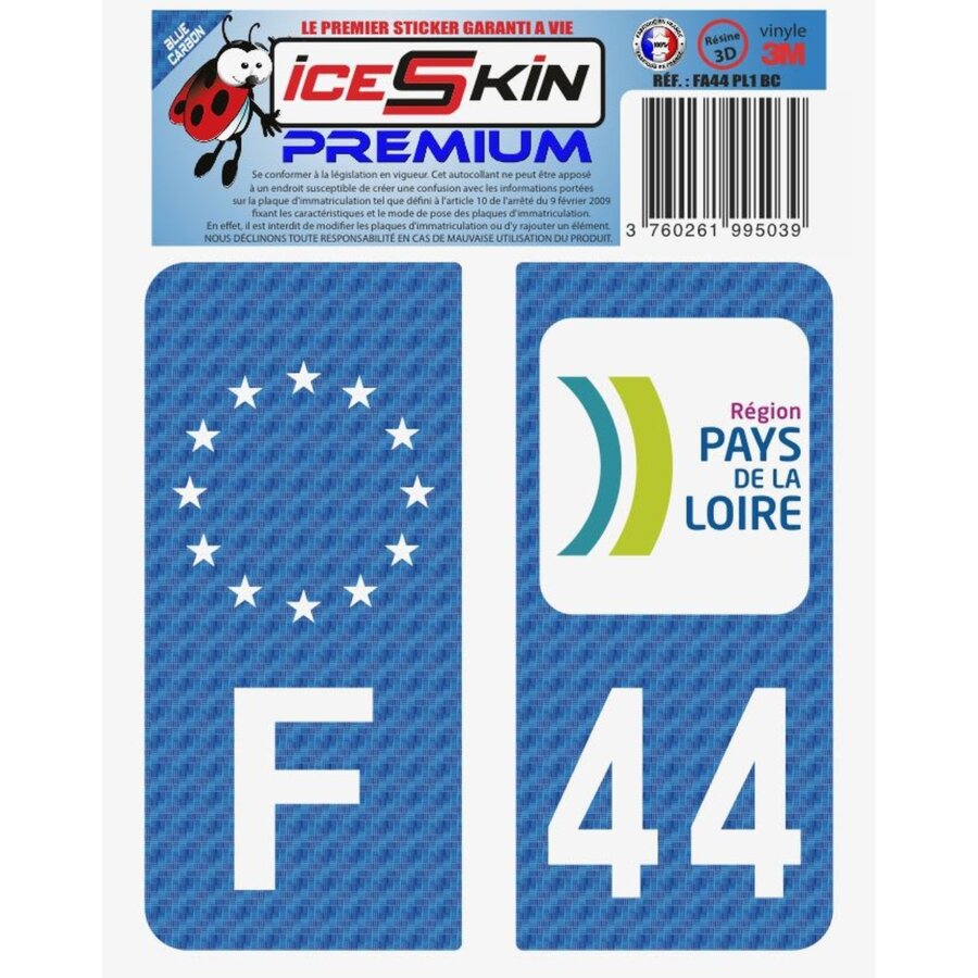 2 Stickers Premium En Résine 3d, Pour Departement 44 En Bleu Carbone (format