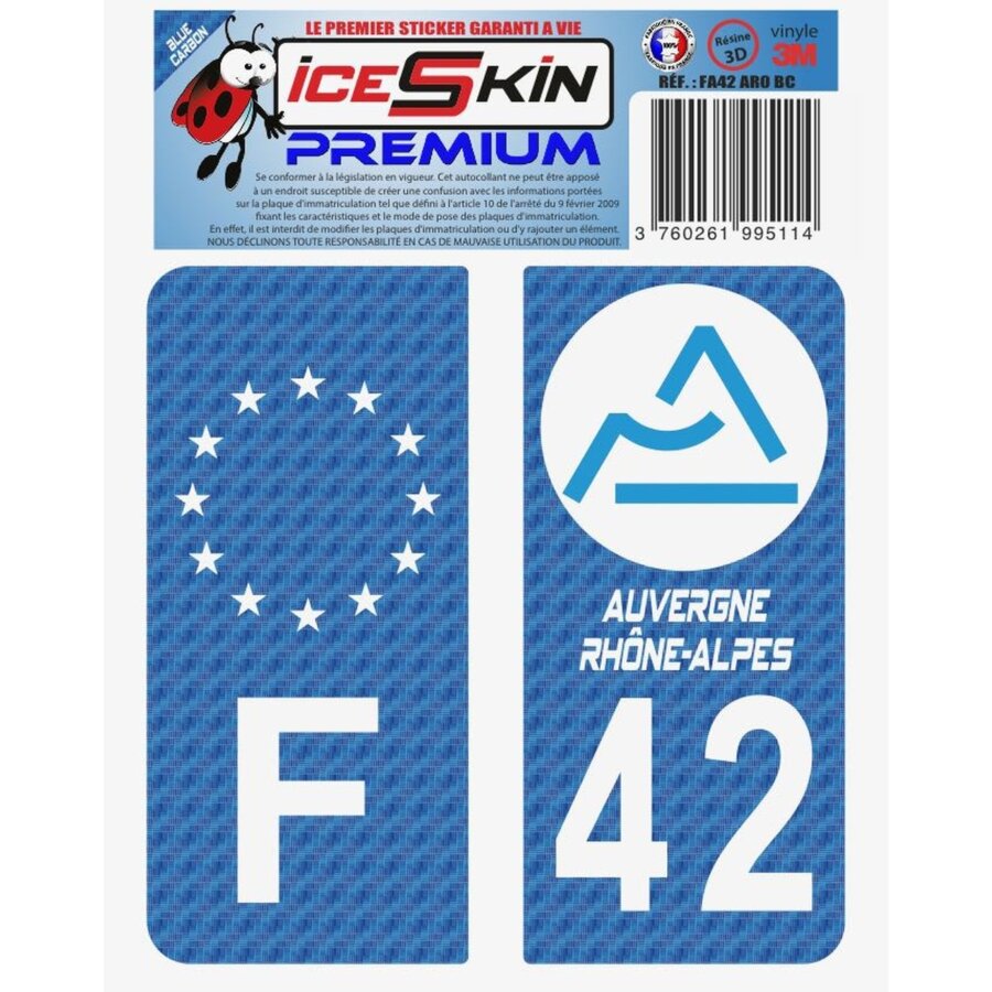 2 Stickers Premium En Résine 3d, Pour Departement 42 En Bleu Carbone (format