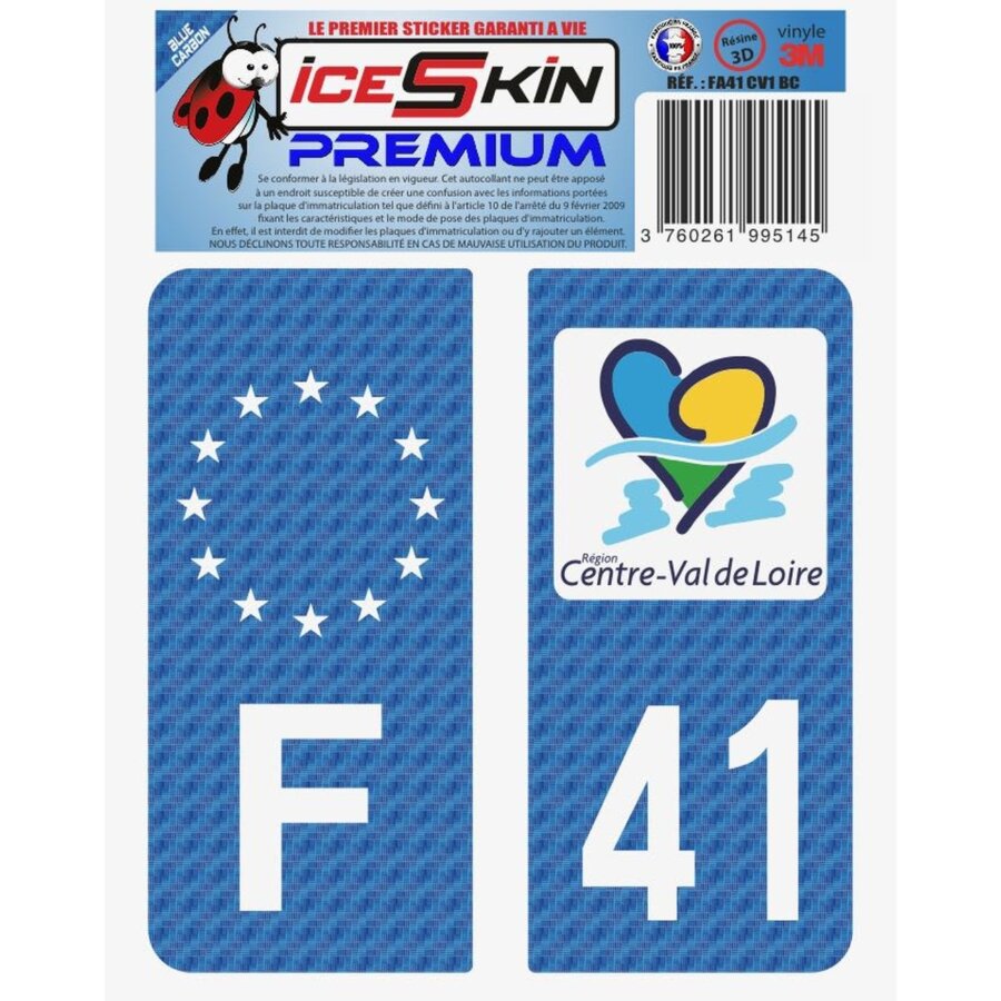 2 Stickers Premium En Résine 3d, Pour Departement 41 En Bleu Carbone (format