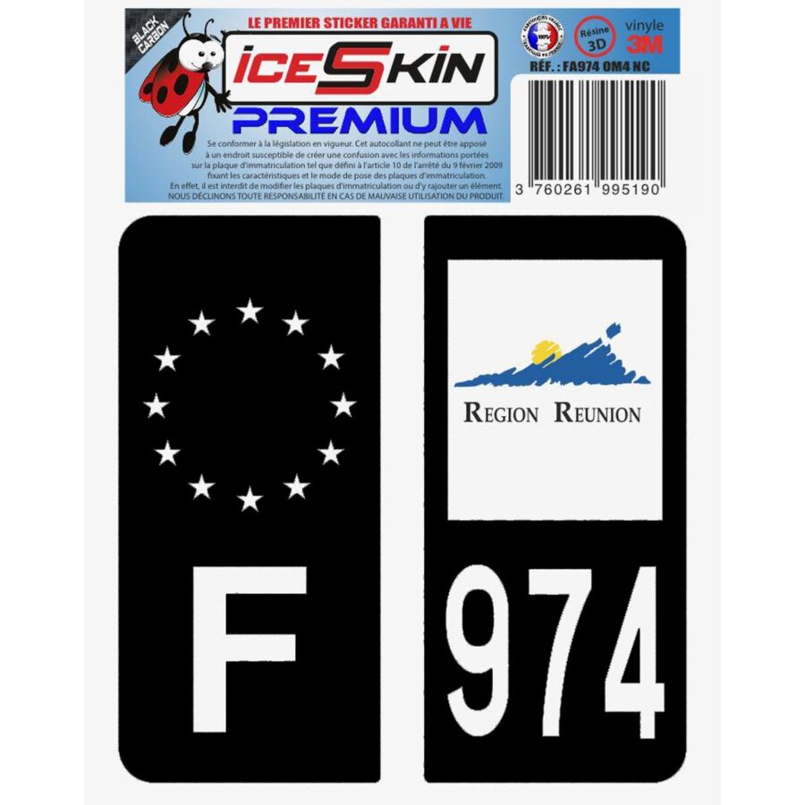 2 Stickers Premium En Résine 3d, Pour Departement 974 En Noir (format Voitures)