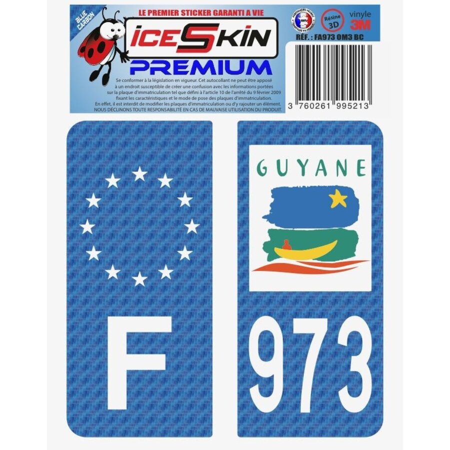 2 Stickers Premium En Résine 3d, Pour Departement 973 En Bleu Carbone (format