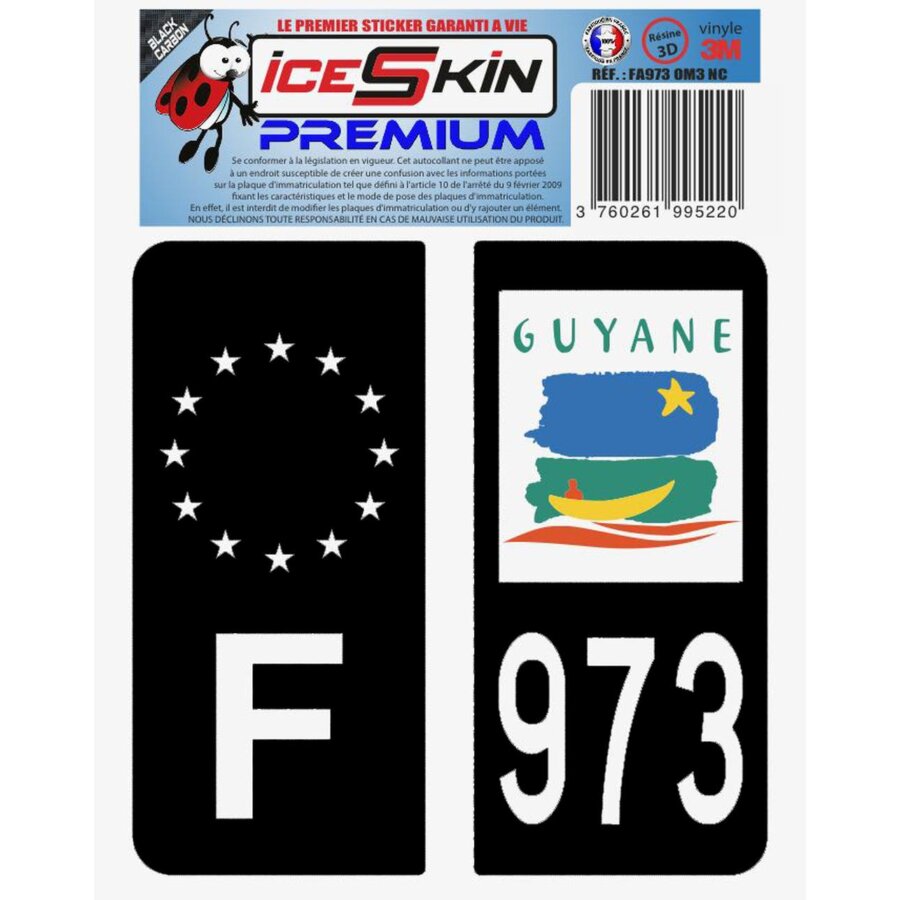 2 Stickers Premium En Résine 3d, Pour Departement 973 En Noir (format Voitures)
