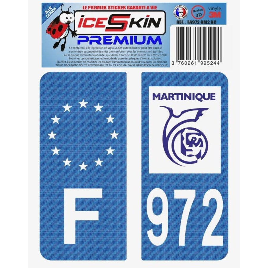 2 Stickers Premium En Résine 3d, Pour Departement 972 En Bleu Carbone (format