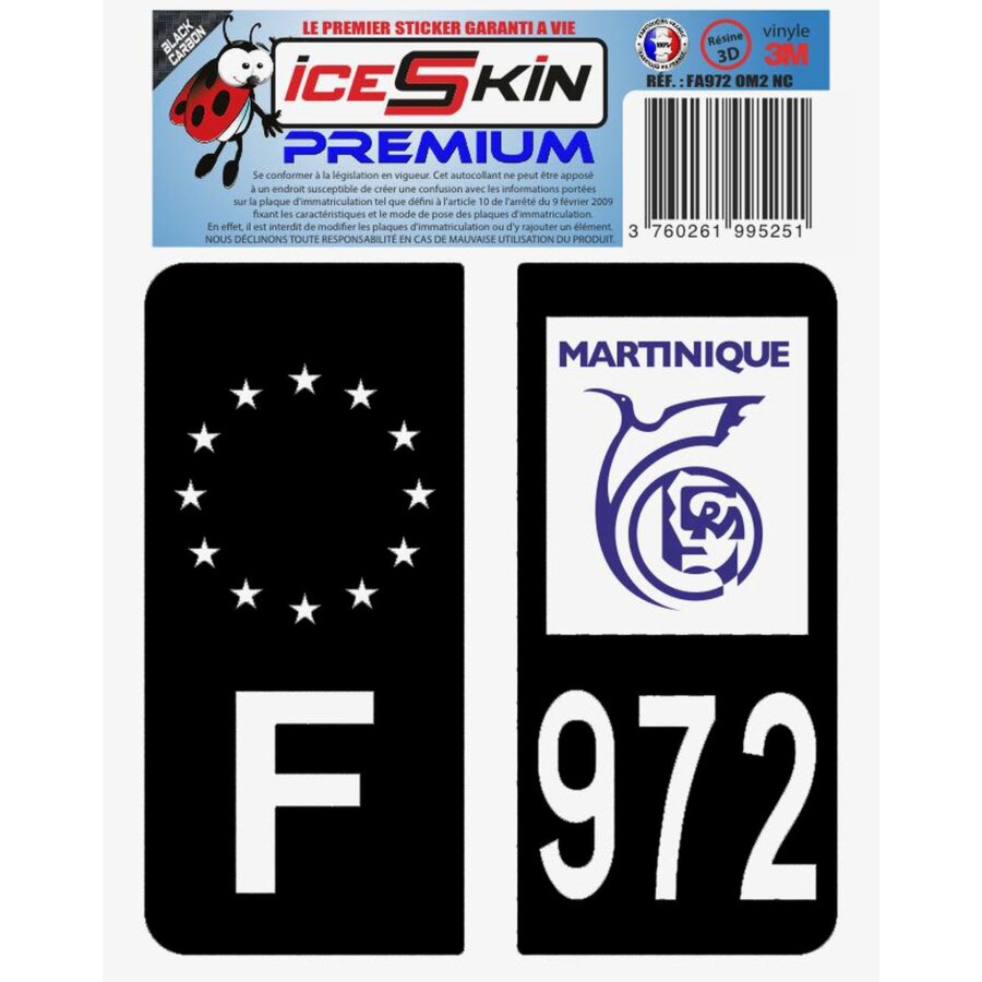 2 Stickers Premium En Résine 3d, Pour Departement 972 En Noir (format Voitures)