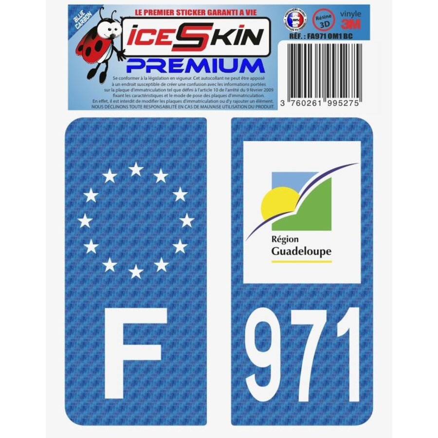 2 Stickers Premium En Résine 3d, Pour Departement 971 En Bleu Carbone (format