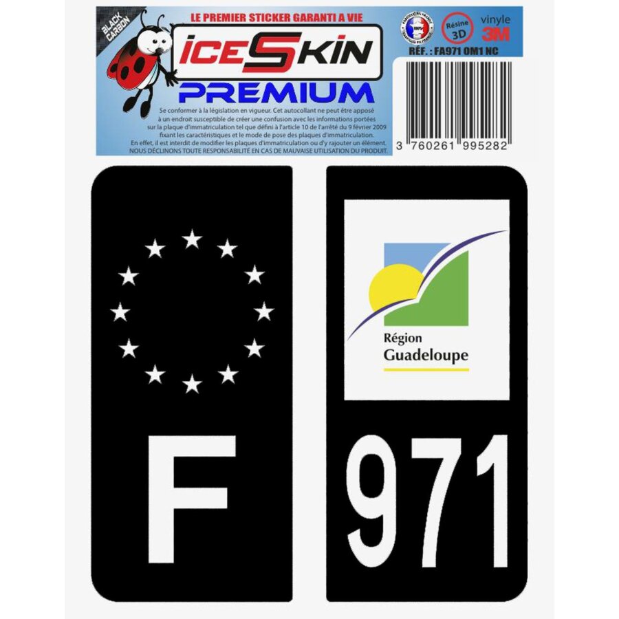 2 Stickers Premium En Résine 3d, Pour Departement 971 En Noir (format Voitures)