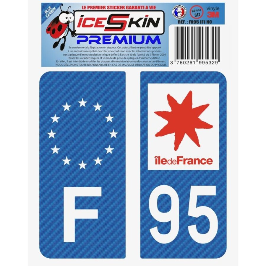2 Stickers Premium En Résine 3d, Pour Departement 95 En Bleu Carbone (format