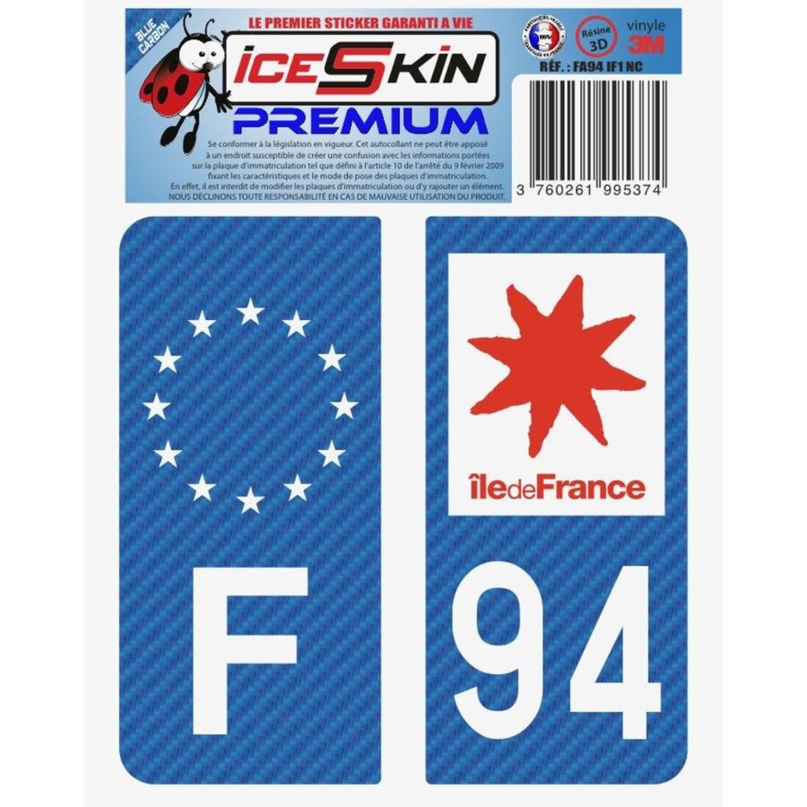 2 Stickers Premium En Résine 3d, Pour Departement 94 En Bleu Carbone (format