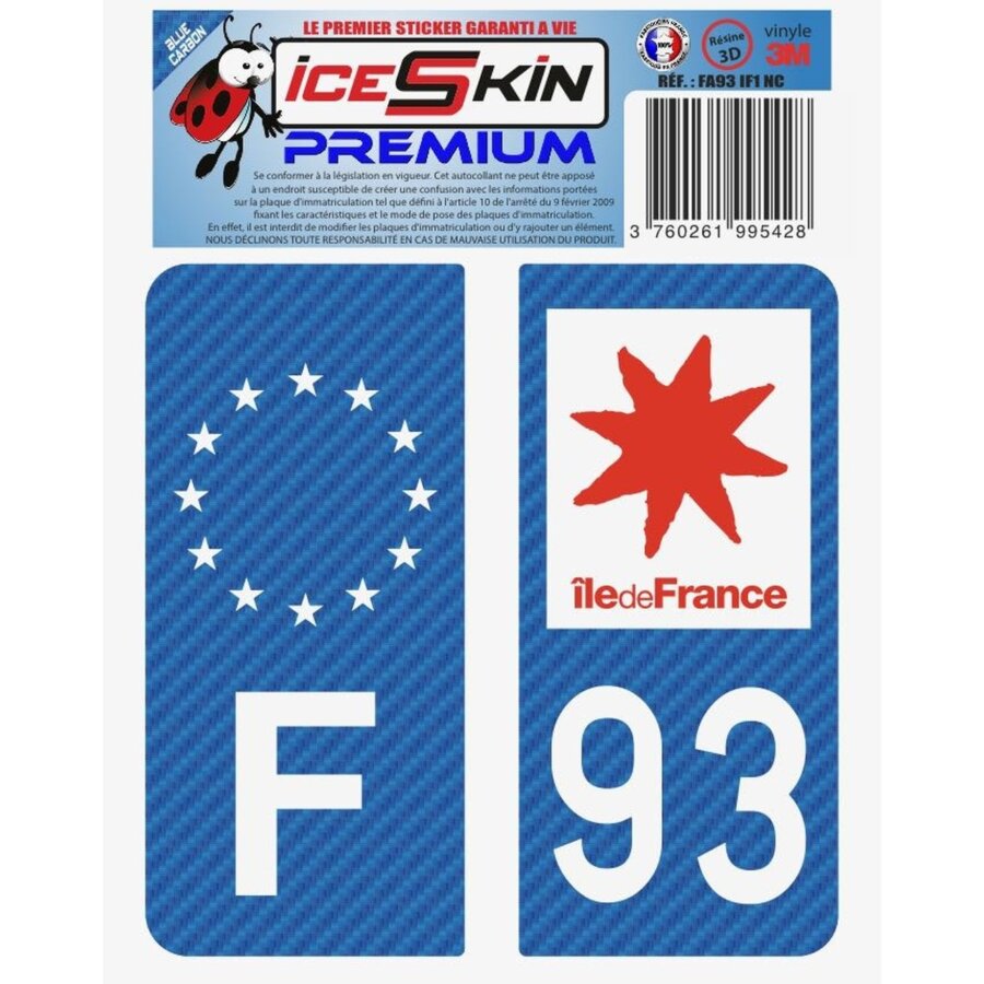 2 Stickers Premium En Résine 3d, Pour Departement 93 En Bleu Carbone (format