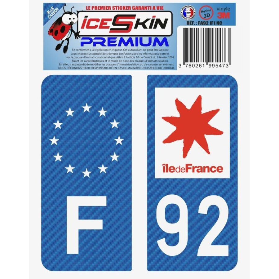 2 Stickers Premium En Résine 3d, Pour Departement 92 En Bleu Carbone (format