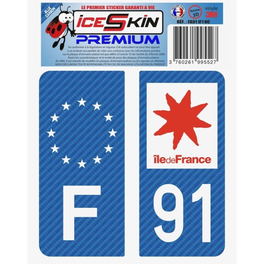 2 Stickers Premium En Résine 3d, Pour Departement 91 En Bleu Carbone (format