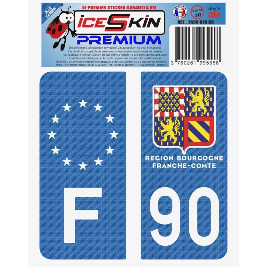 2 Stickers Premium En Résine 3d, Pour Departement 90 En Bleu Carbone (format