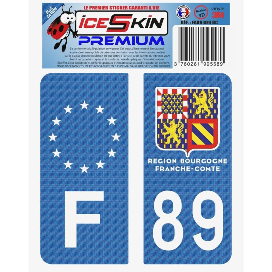2 Stickers Premium En Résine 3d, Pour Departement 89 En Bleu Carbone (format