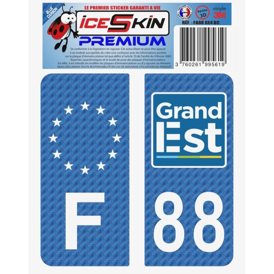2 Stickers Premium En Résine 3d, Pour Departement 88 En Bleu Carbone (format