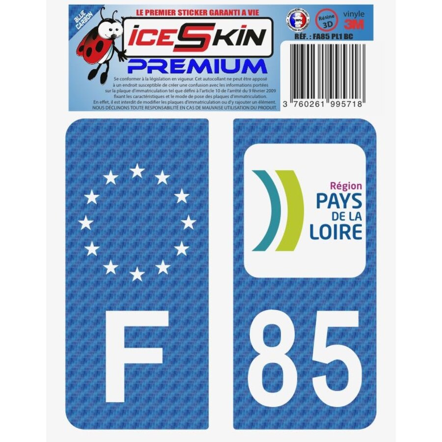 2 Stickers Premium En Résine 3d, Pour Departement 85 En Bleu Carbone (format
