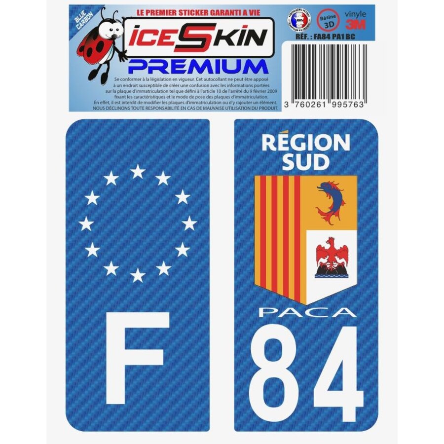 2 Stickers Premium En Résine 3d, Pour Departement 84 En Bleu Carbone (format
