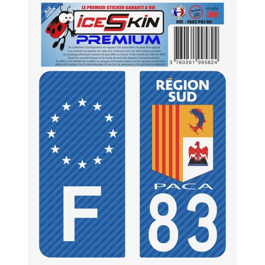 2 Stickers Premium En Résine 3d, Pour Departement 83 En Bleu Carbone (format