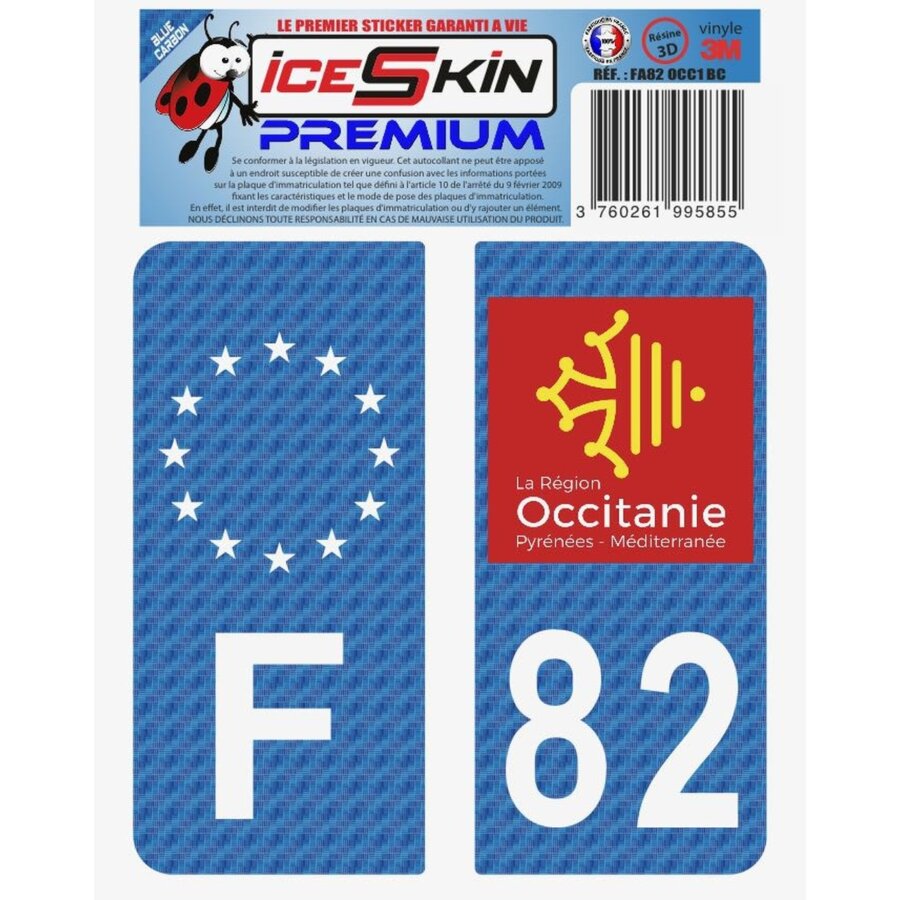 2 Stickers Premium En Résine 3d, Pour Departement 82 En Bleu Carbone (format