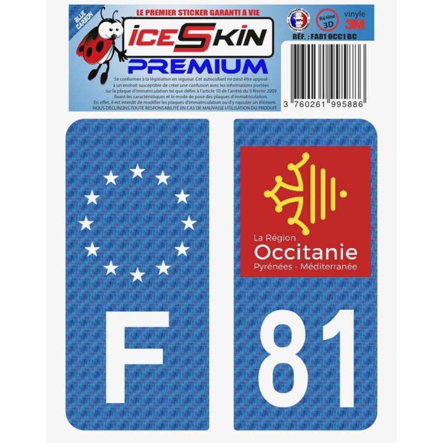 2 Stickers Premium En Résine 3d, Pour Departement 81 En Bleu Carbone (format