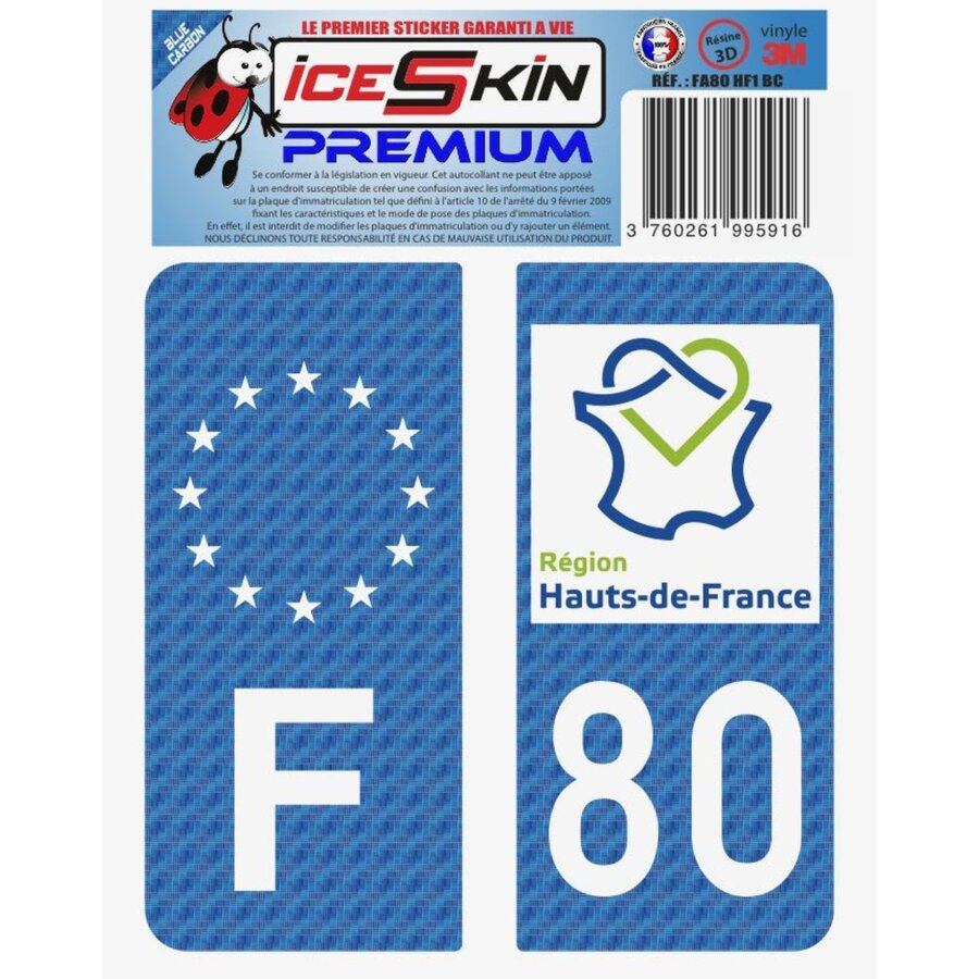 2 Stickers Premium En Résine 3d, Pour Departement 80 En Bleu Carbone (format