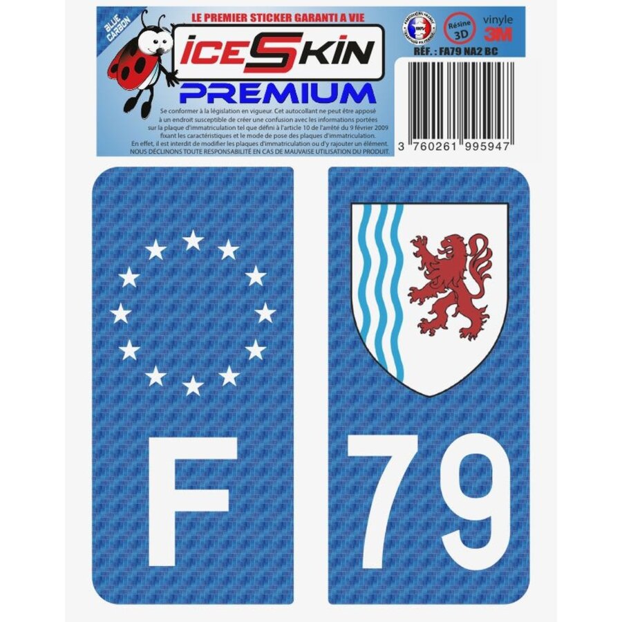 2 Stickers Premium En Résine 3d, Pour Departement 79 En Bleu Carbone (format