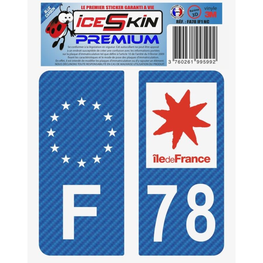2 Stickers Premium En Résine 3d, Pour Departement 78 En Bleu Carbone (format