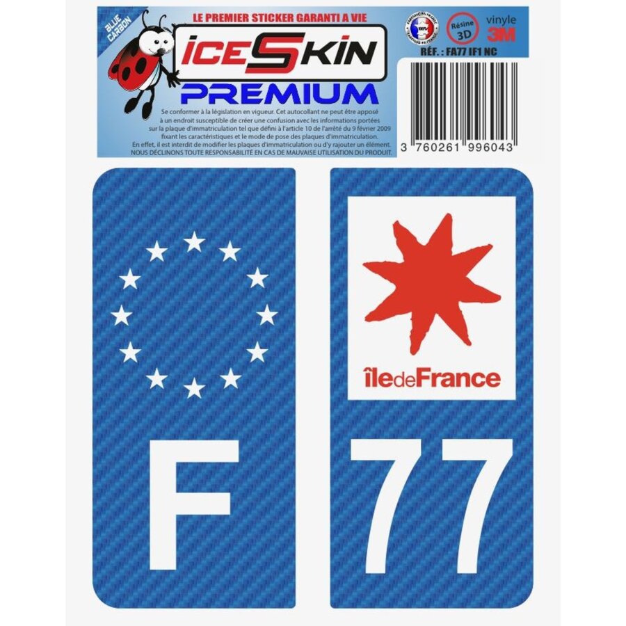2 Stickers Premium En Résine 3d, Pour Departement 77 En Bleu Carbone (format