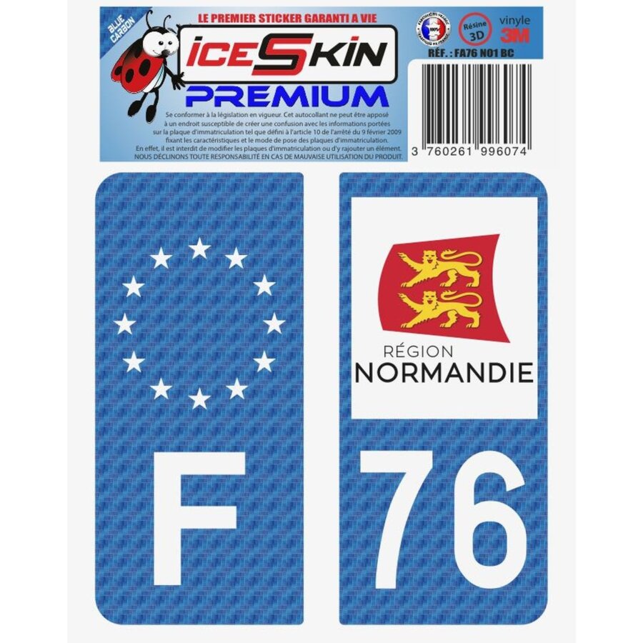 2 Stickers Premium En Résine 3d, Pour Departement 76 En Bleu Carbone (format